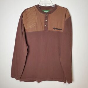 Remington Mens Large Long‎ Sleeve Brown Hunting Shooting Quilted Shoulder Panel